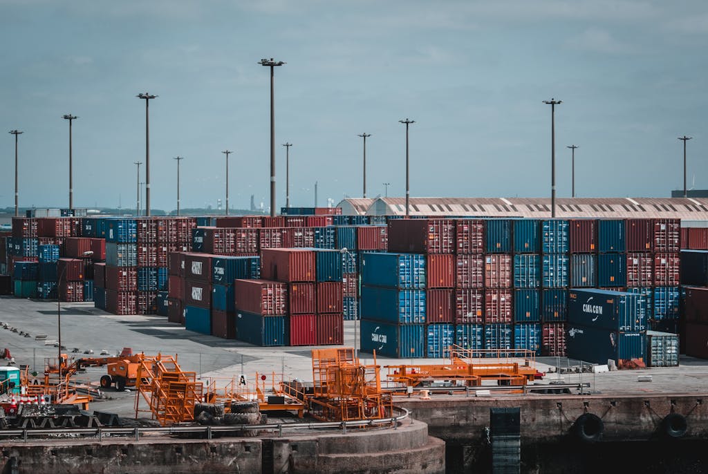 Intermodal Container Stacked on Port