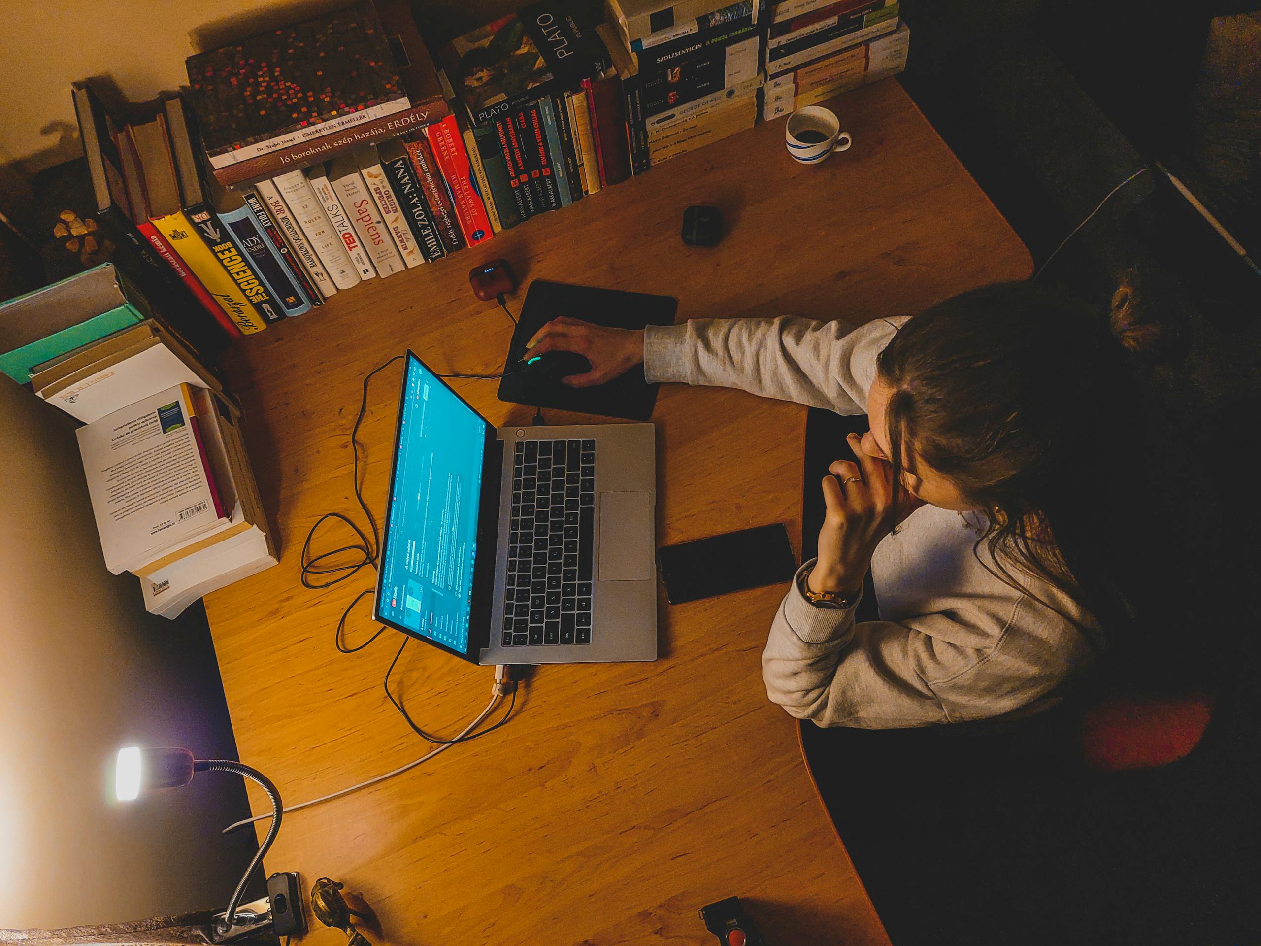 Woman Walking in Home Office